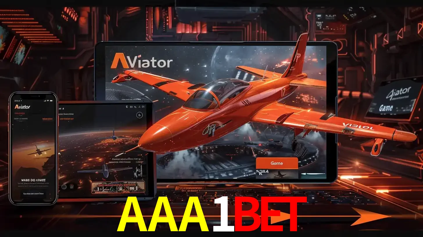 Apresentação tecnológica do jogo Aviator com um avião saindo da tela de um tablet, demonstrando a experiência imersiva em múltiplos dispositivos no AAA1BET.