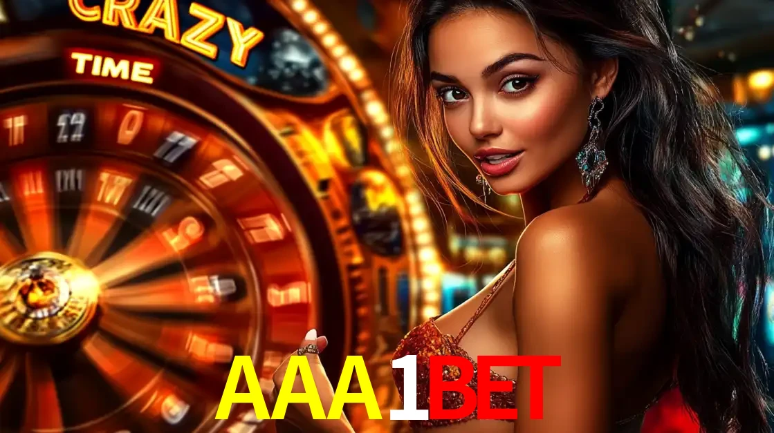 Mulher ao lado da roda de prêmios do jogo de cassino ao vivo Crazy Time, um dos shows de jogos mais emocionantes oferecidos pela plataforma de apostas AAA1BET.