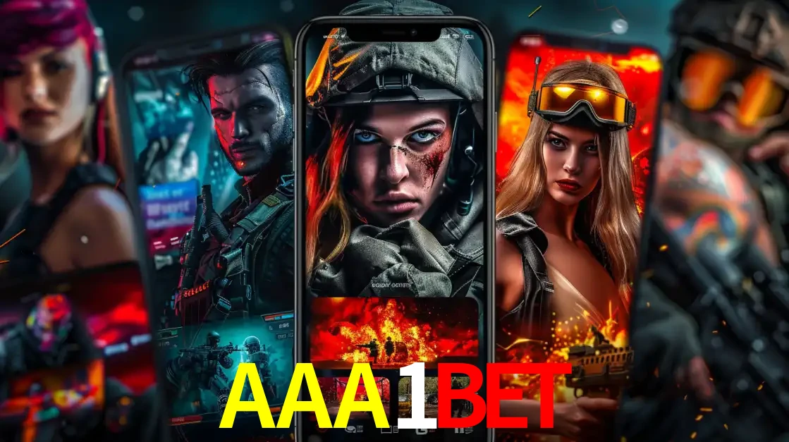 Montagem de telas de celular mostrando diversos personagens, masculinos e femininos, de um jogo de tiro, ilustrando a diversidade de equipes de e-sports para apostar no AAA1BET.