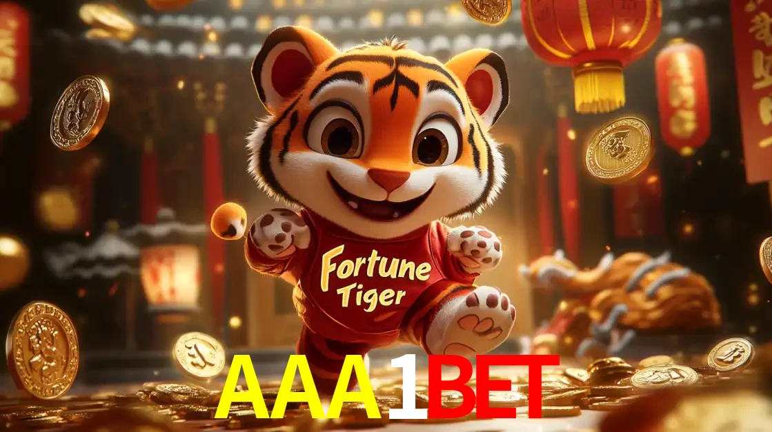 O alegre personagem do Fortune Tiger correndo sobre um caminho de moedas de ouro, simbolizando os grandes prêmios e a diversão do popular jogo de slot do AAA1BET.